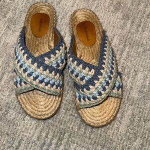 Valentino Woven Espadrille Sandals - Blue and Beige